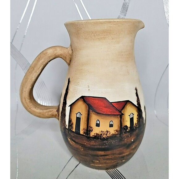 Hilda Artisan Ceramic Stoneware‎ Serveware Pitcher Religious Church Landscape - Picture 4 of 15